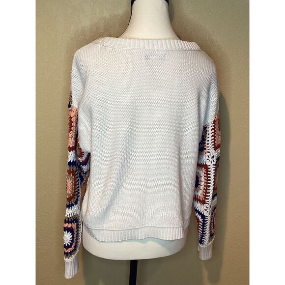 Zara Crochet Granny Square Crewneck Sweater Boho Chic Colorful Knit Pullover - Picture 2 of 6